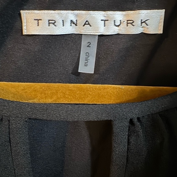 Trina Turk Peacock Sequin Sleeve Black Mini Dress - Picture 2 of 7